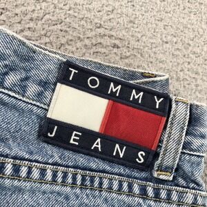 VTG Tommy Hilfiger Jean Men 34x32 (Fits 32x31) Blue Flag Patch Logo Straight 90s